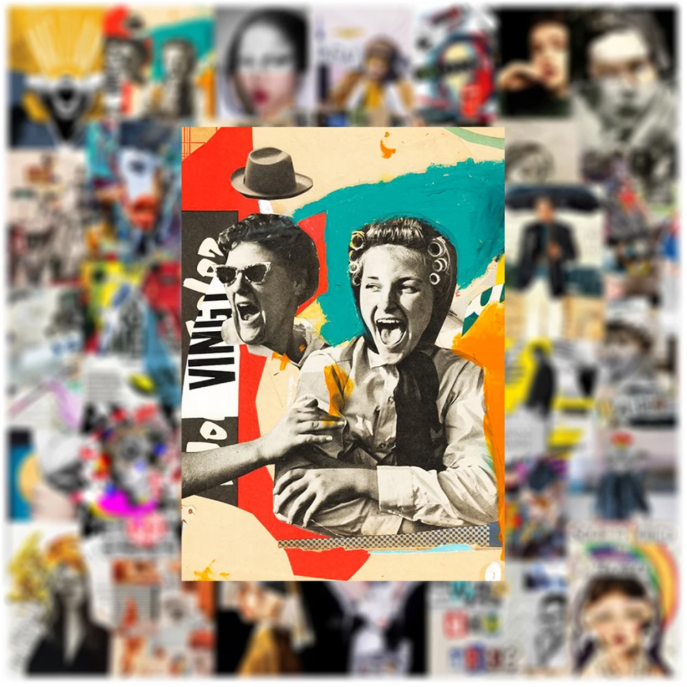 

10/30/50pcs Vintage Collage Art Small Poster Stickers Retro Creative Aesthetic Graffiti Decals Scrapbooking Guitar Phone Sticker