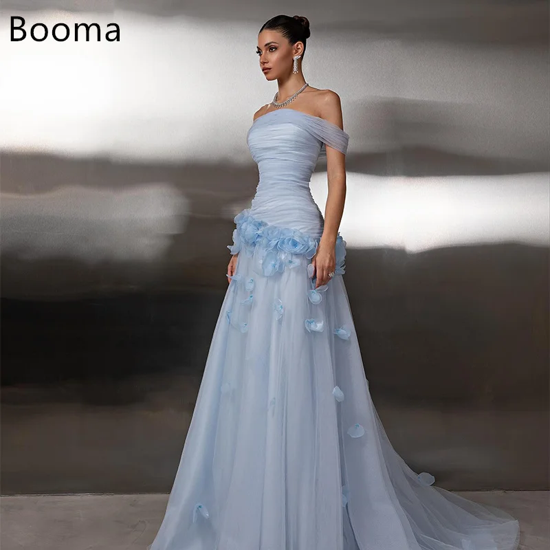 

Booma A-Line Elegant Prom Dresses Off The Shoulder Formal Gowns for Women Long Sleeveless Flower Evening Dress Customized 2025