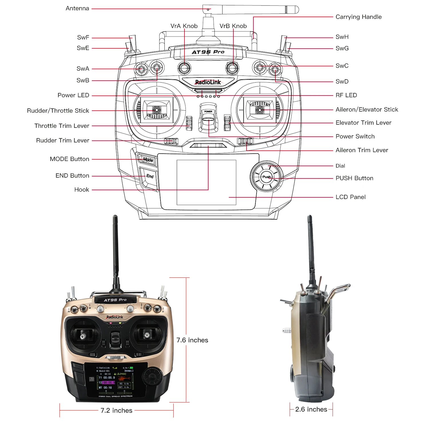 Radiolink AT9S Pro TX 10/12CH RC Radio Controller Transmitter with R9DS RX 2.4G Receiver for Racing Drone