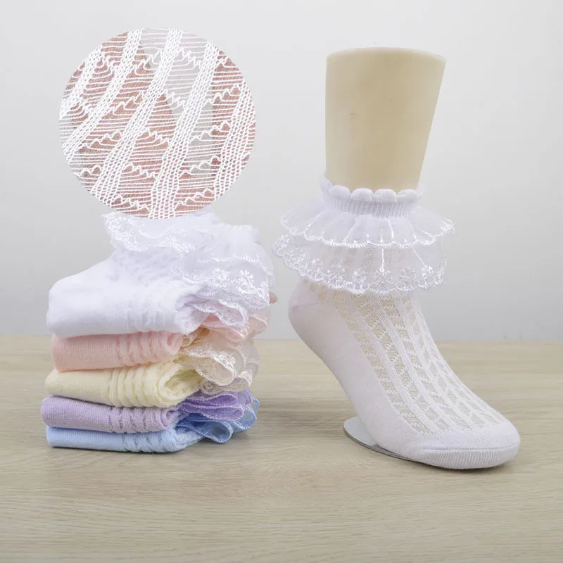 5 Pairs Baby Girls Lace Ruffle Socks Toddlers Children Princess Socks Soft Cotton Puffy Mesh White Tube Kids Sock Calcetines