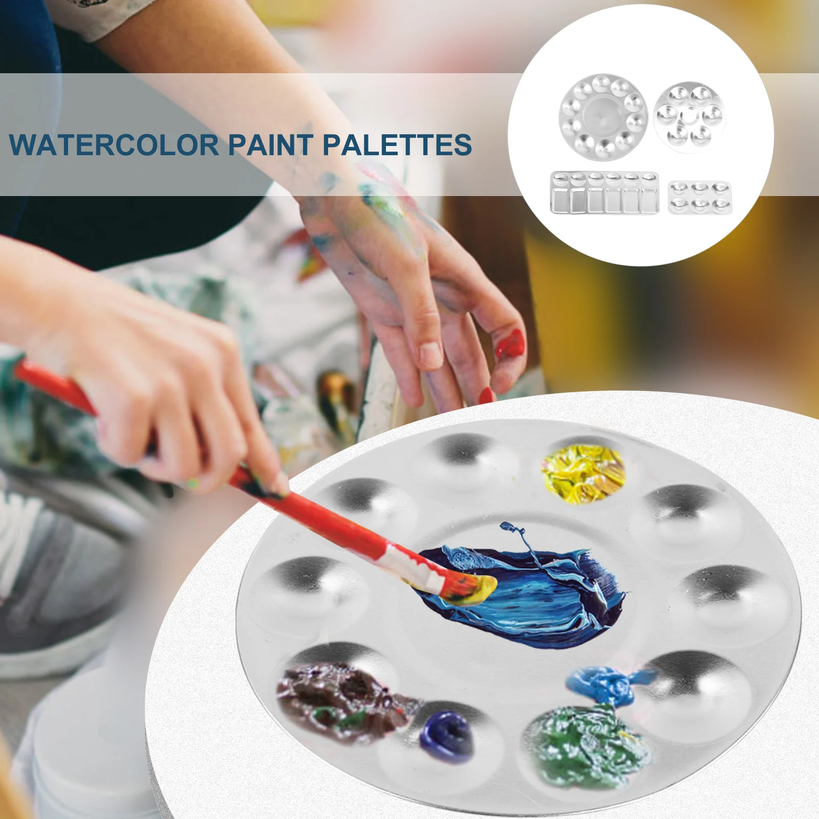 4 pcs Aluminum Paint Palette Round Stainless Mixing Tray For Art Crafts Watercolor Painting Reusable Washable