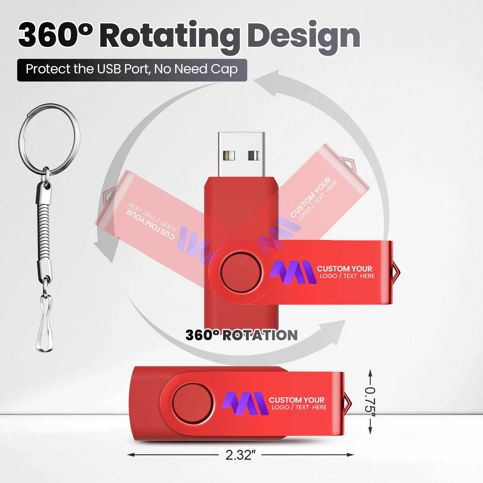 Free Custom Company Logo USB Flash Drive 128GB Key Chain Pen Drive 64GB 4GB 8GB 16GB Pendrive Memory Stick 32GB Metal USB Stick
