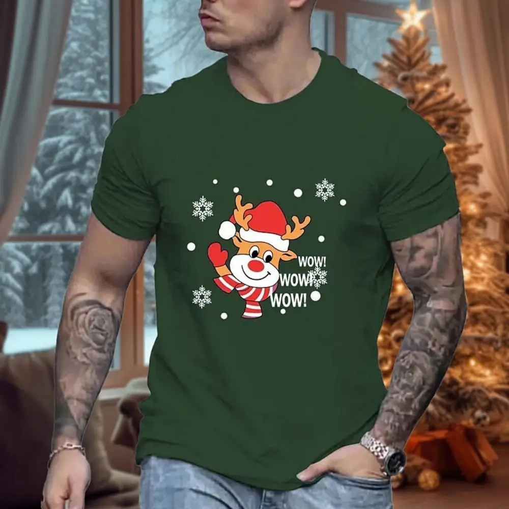 Cartoon Kerst Elanden Bedrukt Heren T-Shirt Casual O-hals Korte Mouw Tops Nieuwjaar Feest X\'mas Kleding Mode Losse Mannen T-Shirts