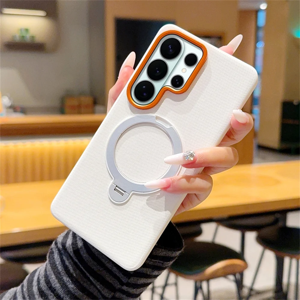 Obrotowy pierścień magnetyczny, składana podstawka magnetyczna, etui na telefon Samsung S26 S25 Edge S24 Ultra Plus, antypoślizgowa, teksturowana obudowa ochronna. — zdjęcie produktu 5