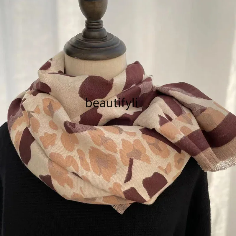 

Cow pattern splicing versatile double-sided scarf women's winter shawl fashionable foreign high-end scarf