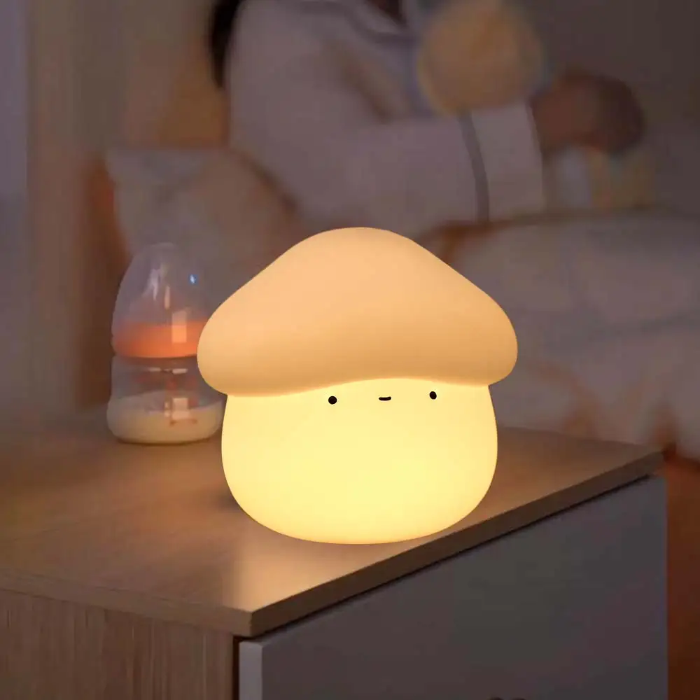 Touch Sensor Silicone Mushroom Night Lamp Soft USB Charging Sleeping Night Lamp Cute Creative LED Bedside Lamp Children
