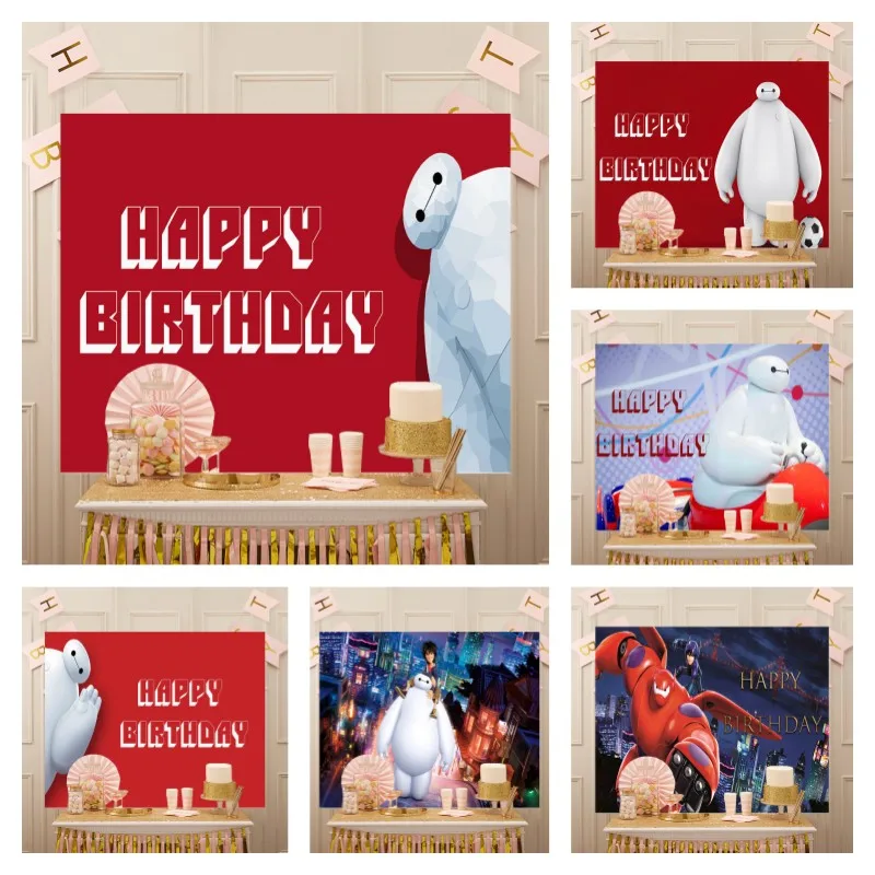 Disney Customize Baymax Happy Birthday Tapestry Big Hero 6 Backdrop Home Wall Decor Party Supplies Baby Shower Background Cloth