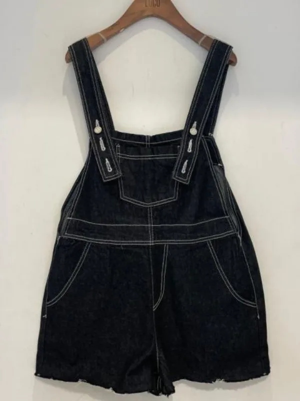Chic Vintage Summer Square Ne Line Design Adjustable Strap Denim Overalls orts Women's Faion Commute Sle Medium Softn