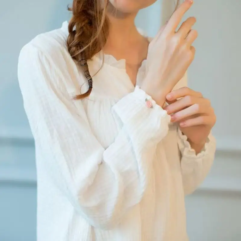 فستان أبيض ثوب نوم نسائي ملابس منزلية مريحة للخريف نمط جديد ملابس نوم ناعمة موضة منزلية ملابس نسائية #3