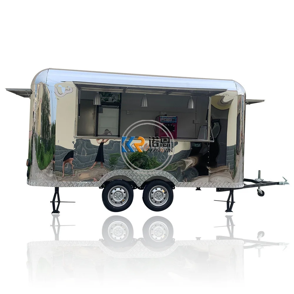 USA Stand Airstream Fast Food Trailer Mobile Kitchen Stainless Steel Food Truck Snack Breakfast Vending Carts