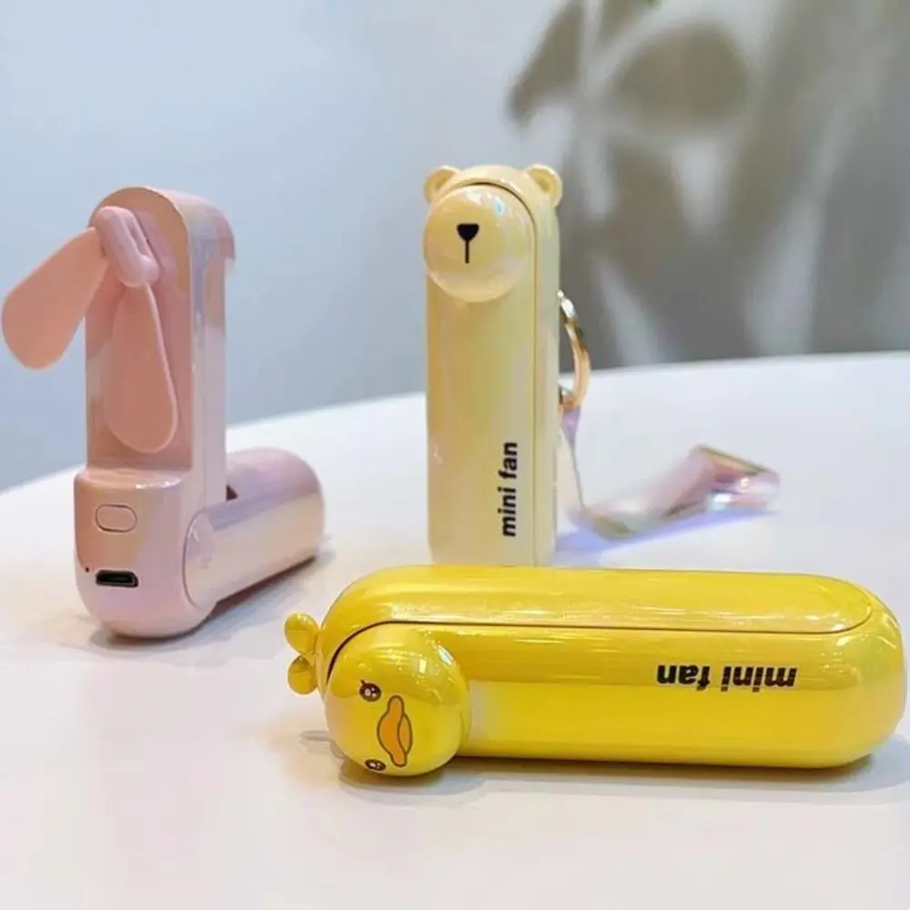 

Cute Mini Fan Kipas Key Rings Portable Hand Folding Fan Home Office USB Charge Battery Table Desk Cooling Outdoor Travel Camping