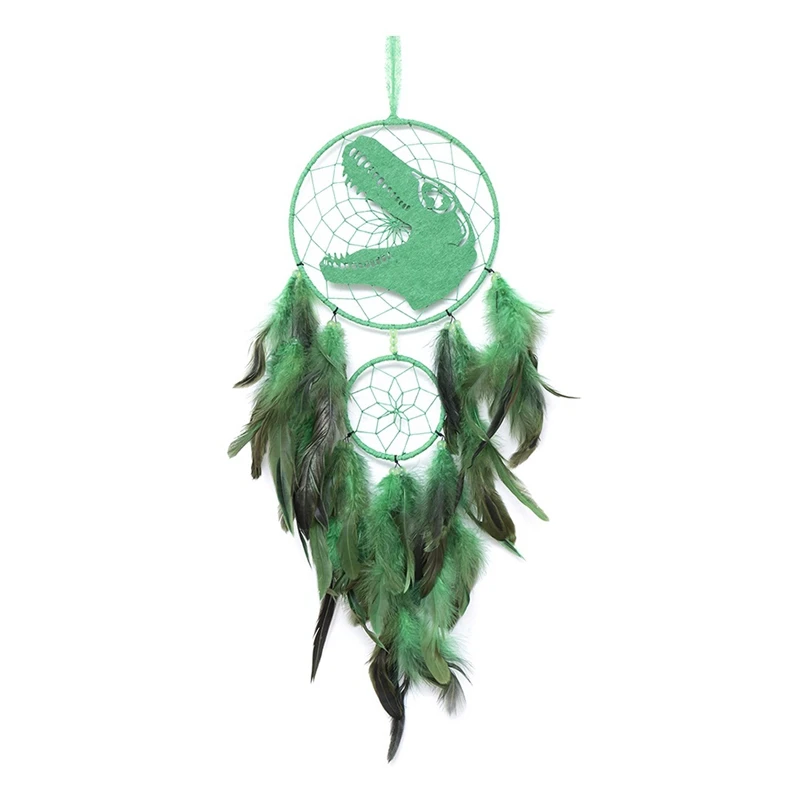 

Dinosaur Dream Catcher , Feather Dream Catchers With LED Light, Handmade Home Decor Wall Hanging With Double Ring Durable