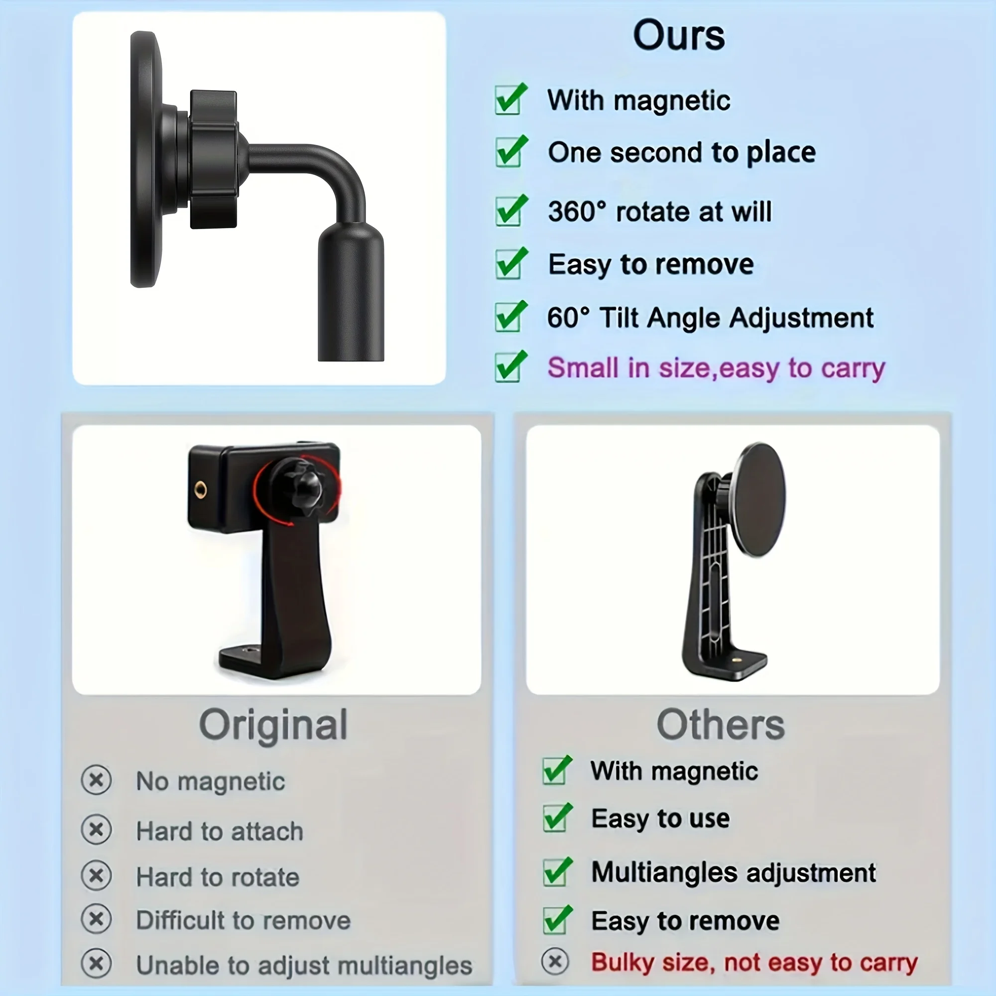 SMGXHE Magnetischer Stativadapter für iPhone-Serie und alle Smartphones mit 1/4"-Schraubenloch für Stativ, Kamera und Selfie-Stick – Detail 8