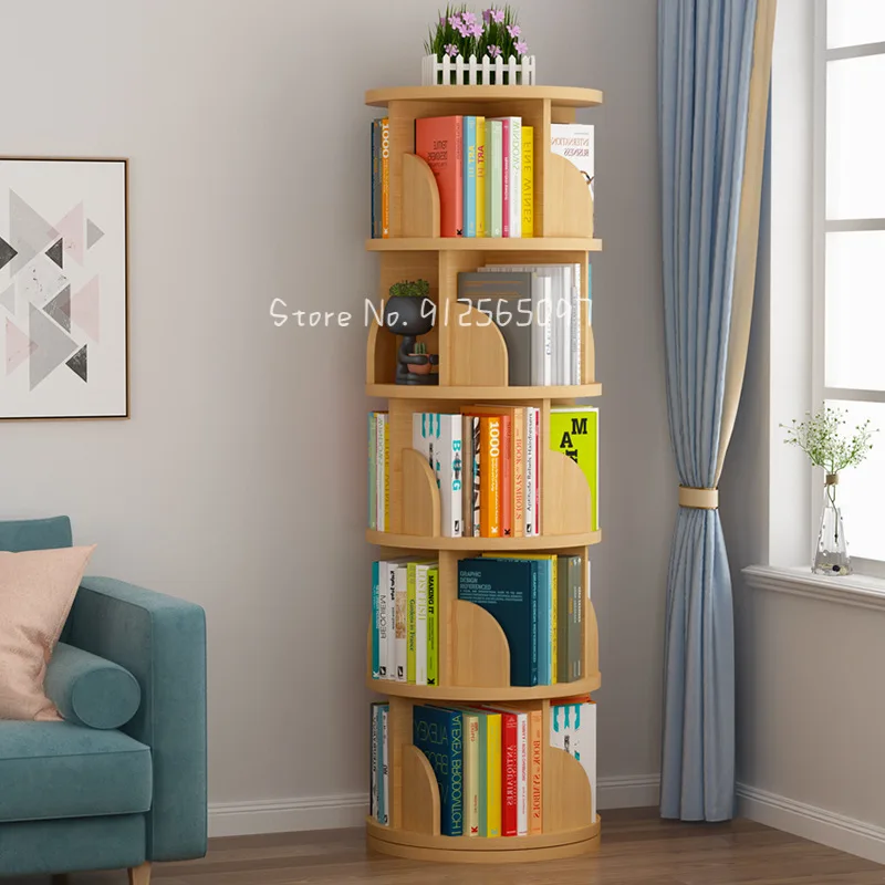 Rotating Bookshelf 360 Degree Bookcase Floor Shelf Simple Multi-layer Creative Home Student Picture Półka na książki storage