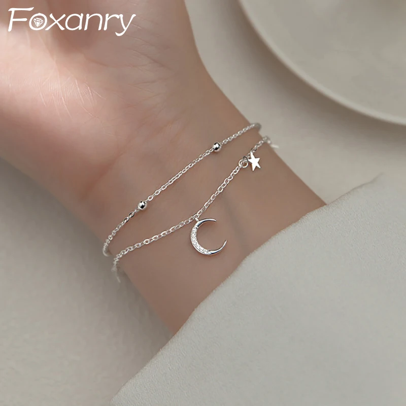 FOXANRY Silver Color Star Moon Brcacelet Party Jewelry for Women Couples Summer New Trendy Creative Holiday Accessories Gifts