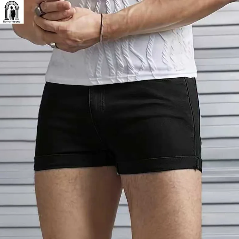 Men's Sexy Slim Fit White Denim Shorts, Rolled Cuff, Stretchy Skinny Jeans Shorts, Casual Summer Short Pants for Men view 5