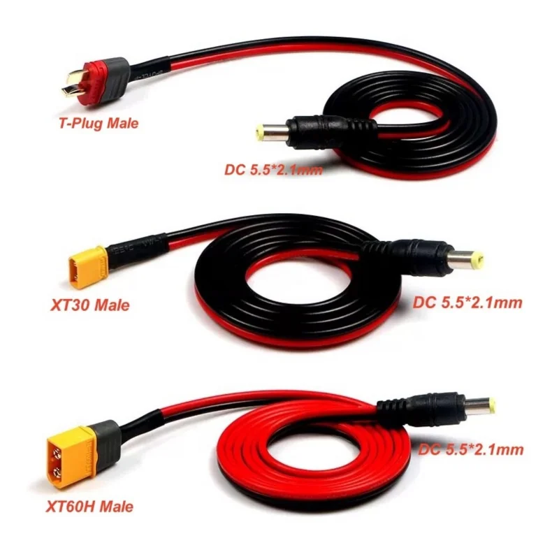 XT60 XT30 T Plug Male To DC5.5*2.1 Male Adapter Cable 1 meter Suitable for FPV Goggles battery Power supply