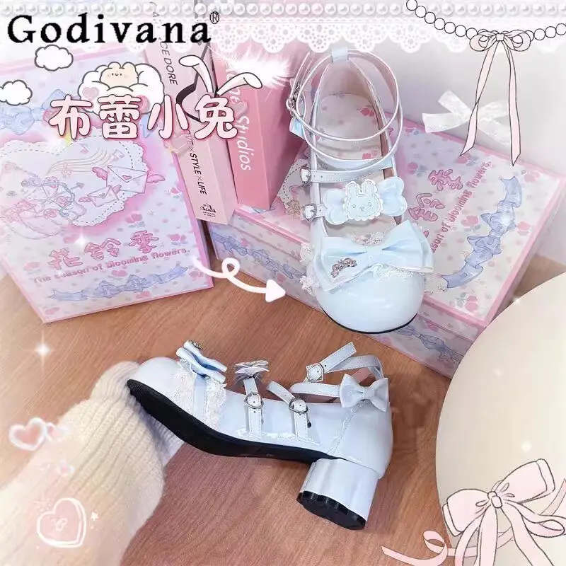 

Sweet and Cute Japanese Original Lolita High Heels Lace Bow Round Head Thick Heel Jk Uniform Mary Jane Women Single Shoes