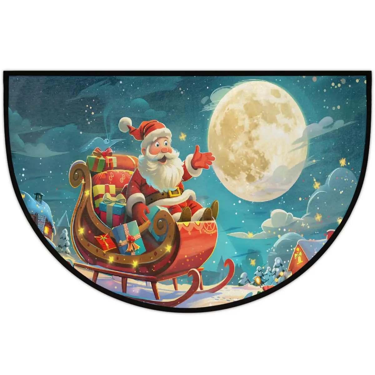 VIKAMA Christmas Santa Half Round Door Mat Non-Slip Entrance Welcome Mat for Indoor Semi Circle Bathroom Floor Mats Home Decor