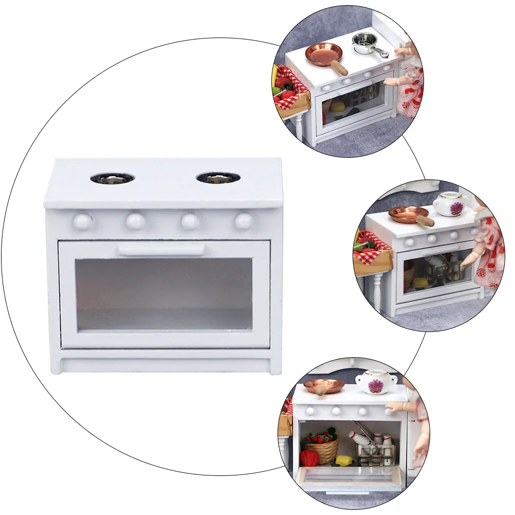 Mini accesorio de cocina de Gas, muebles de cocina en miniatura, juego de madera seguro para cocinar para niños, estufa para casa de muñecas, 1 ud.