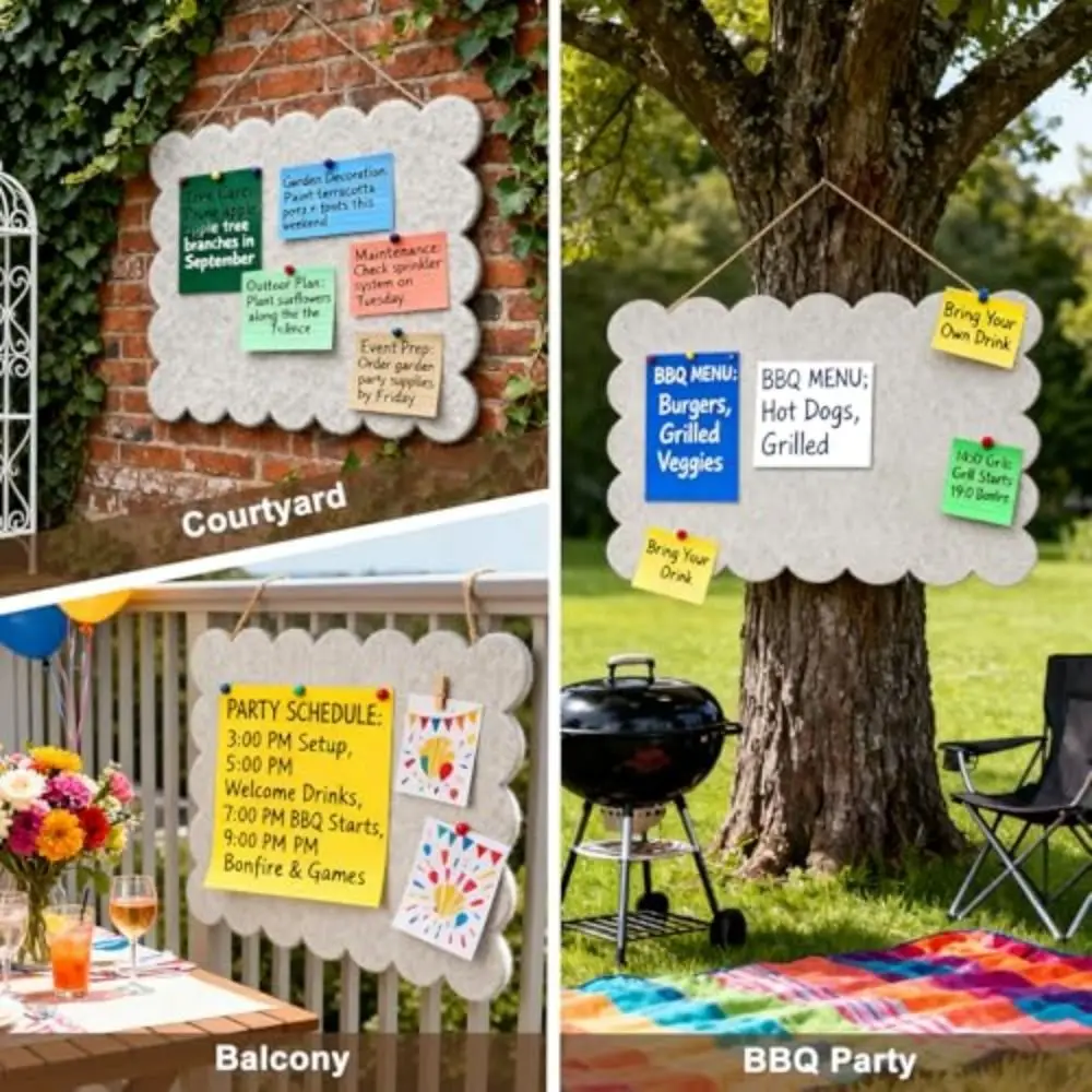 Felt Bulletin Board Multi-Use Large pin Board with Double Sided Adhesive Scalloped Edges Decorative Panel