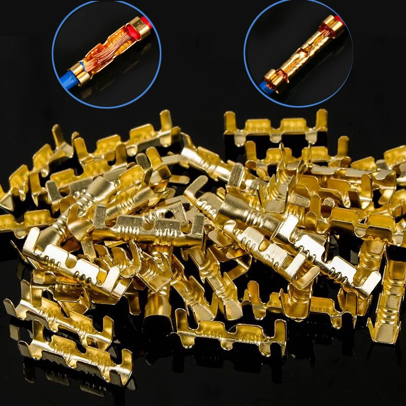 200Pcs U-shaped Crimping Terminals Tab Cold Press Connectors Small Teeth Fascia Copper Inserts 0.5-1.5mm2 Heat Shrink Tube