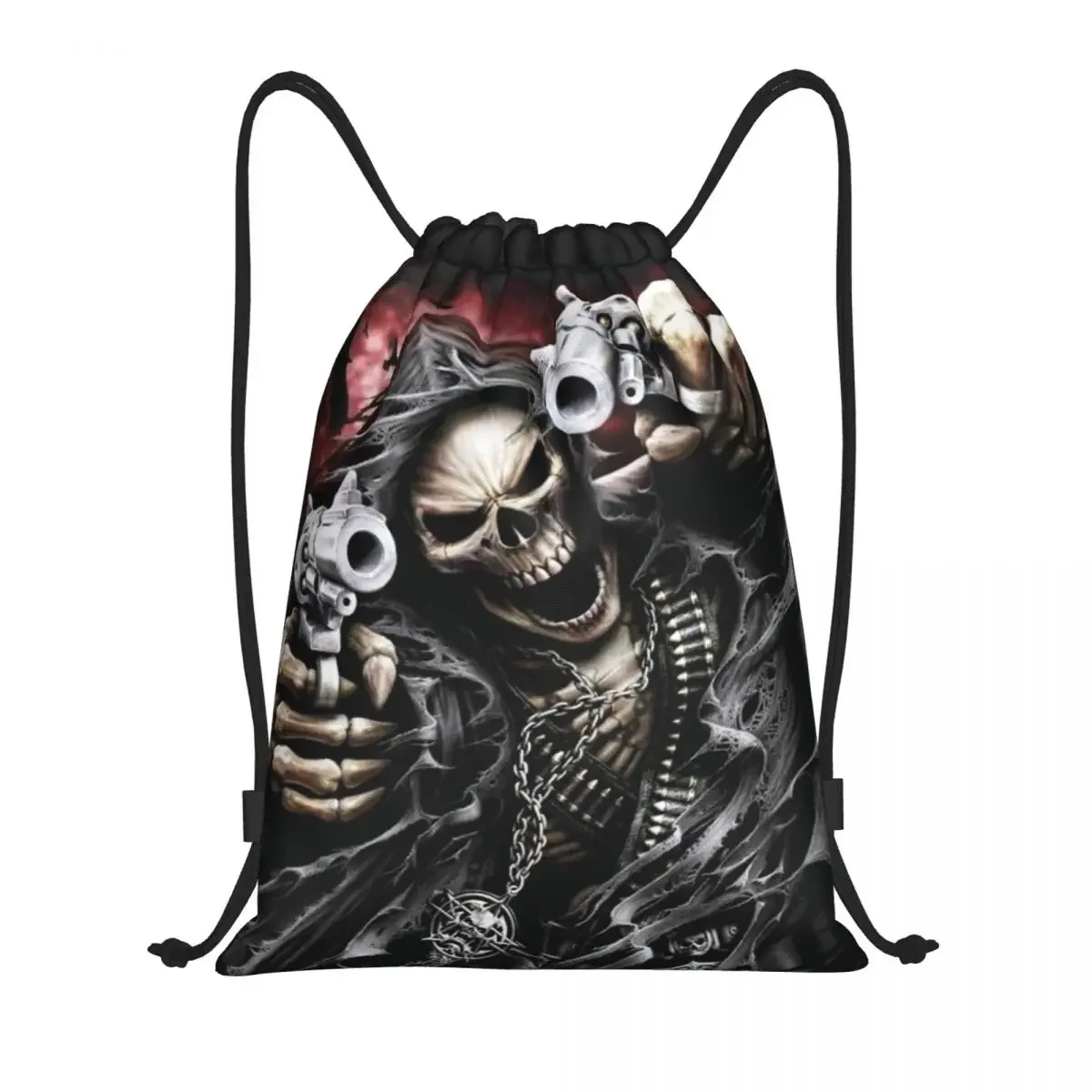 Death Skull Drawstring Backpack Sports Gym Bag for Men Women Horror Skeleton Training Sackpack