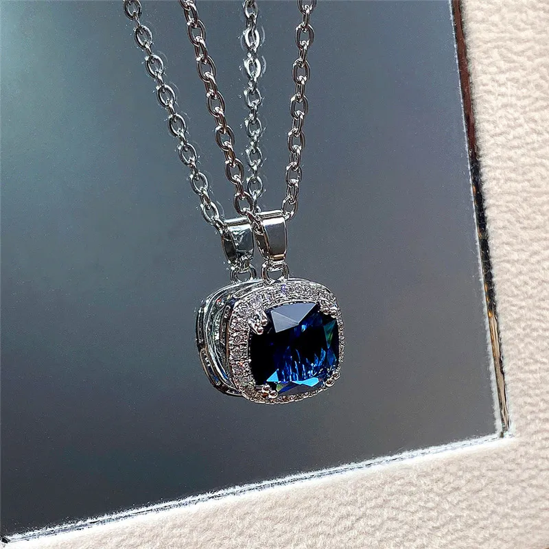 CAOSHI Charming Necklace Lady Anniversary Jewelry with Blue Stone Trendy Modern Style Accessories for Engagement Ceremony Party