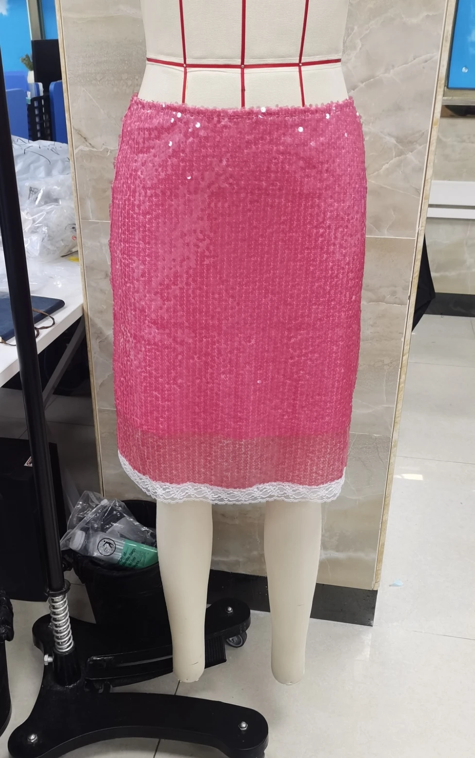 

Women's Fashion Midi Skirts Sequins Lace Trim Low Waist Skirts Summer Fashion Bodycon Skirts