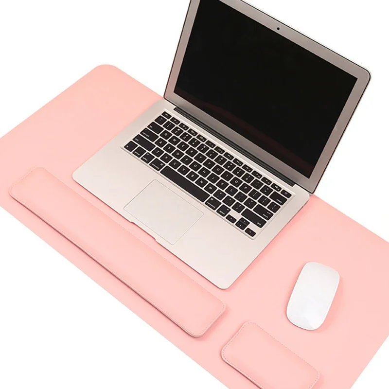 1PC Double-Sided Leather Mouse Pad Desk Mat with Wrist Rest Computer Office Keyboard Wrist Support Mousepad for Ergonomic