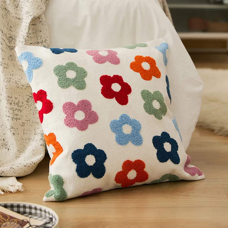 Floral Cushion Cover 45x45cm Chic Daisy Dandelion Embroidery Home Decoration Pillow Cover for Sofa Bed Chair Living Room