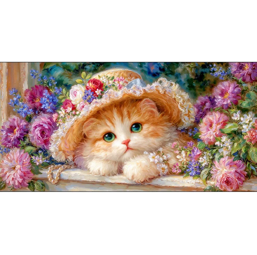 

9CT 100X55 см милые цветы кошка рукоделие, вышивка крестиком своими руками, набор для вышивания полная хлопковая нить 59 цветов
