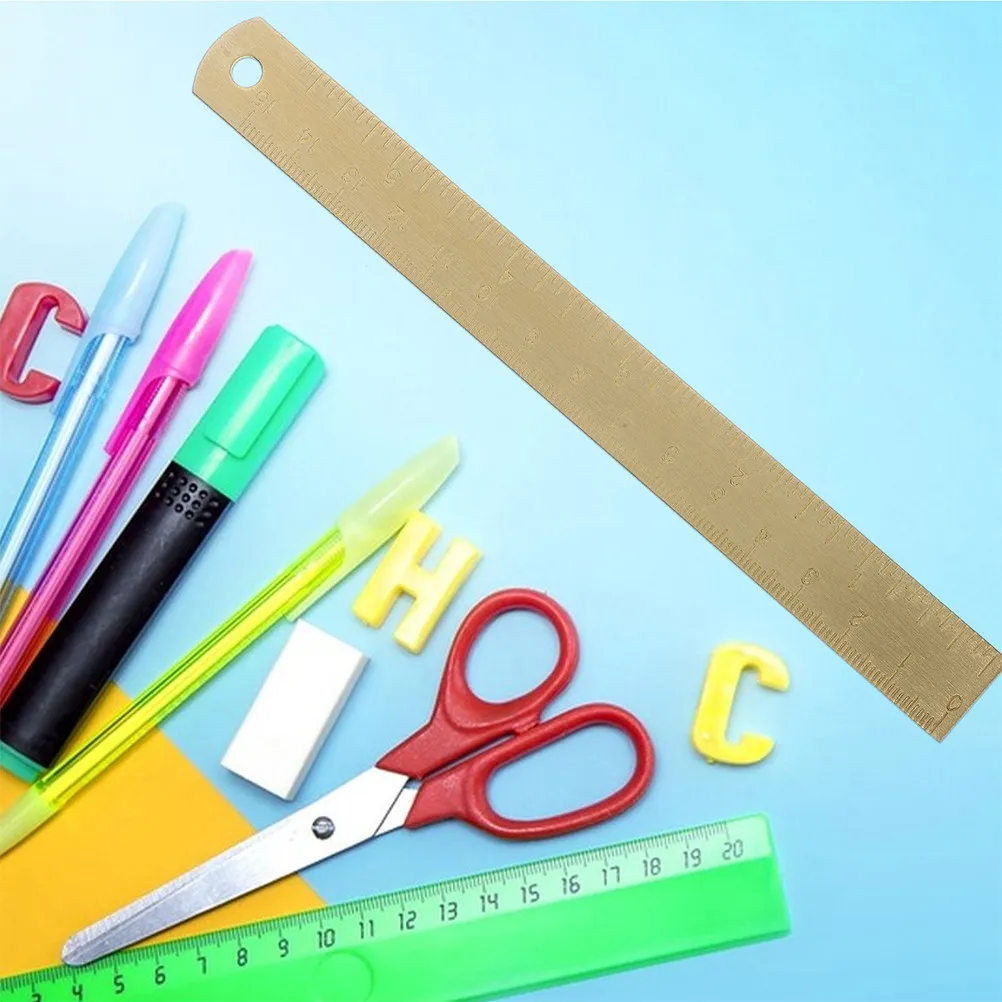 2Pcs Gold Brass Ruler Compact Pocket Size Dual Scale Engraved Metric Ruler for Drafting Sewing Bookmark Stationery Math