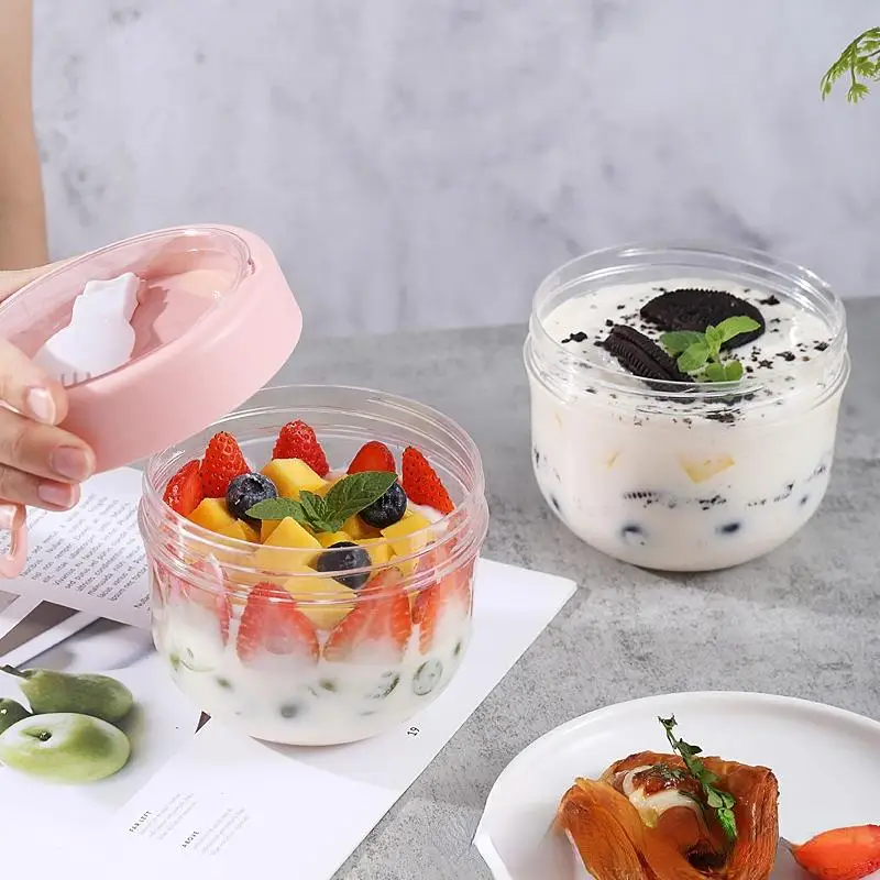 Large Capacity Salad Oatmeal Cups with Knife Fork Lid, Portable Sealed Breakfast Yogurt Cereal Jar, Dalgona Milk Cup