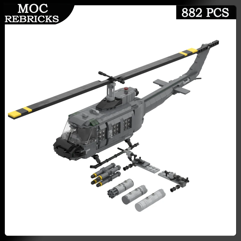 WW2 Broń wojskowa Seria Bell UH-1 Lroquois HUEY Model MOC Blok konstrukcyjny Nośnik personelu Zabawka Klocki Pamiątki dla dzieci