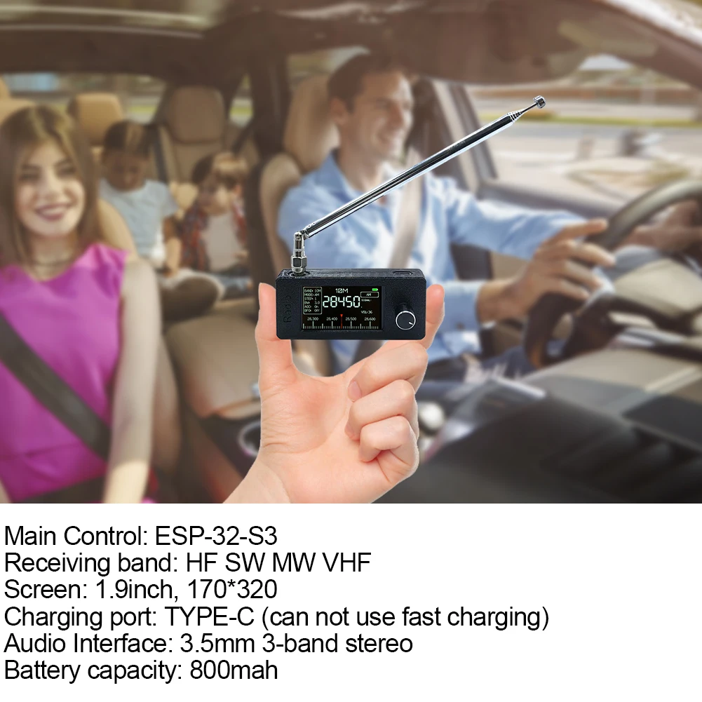 SI4732 0.5-108 ميجا هرتز راديو محمول LSB USB AM FM جيب راديو صغير 1.9 بوصة IPS شاشة راديو FM/AM مع هوائي تليسكوبي #4