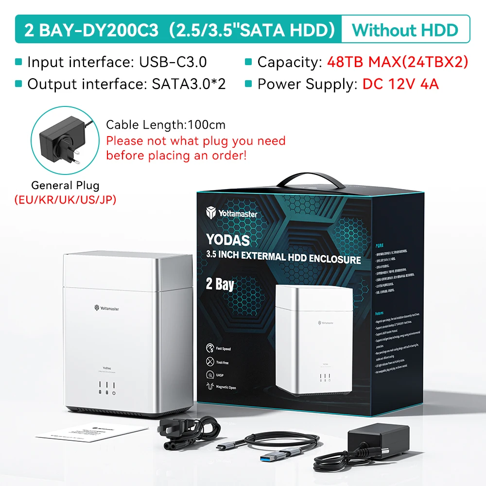 Yottamaster DY200C3 Type C Hard Drive Enclosure Magnetic USB 3.0