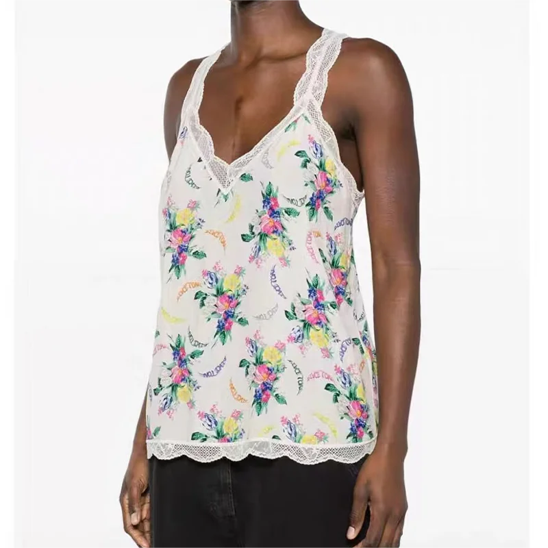 Zadig Women Sexy Camisole New Fashion Floral Print Casual Camisole Tops Female Elegant Vest Summer Sleeveless Ladies Clothings