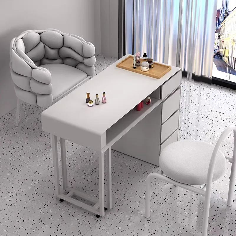 Modern Luxury Cream Nail Table and Chair Set Multi-Functional for Single and Double Beauty Salons Light-Style