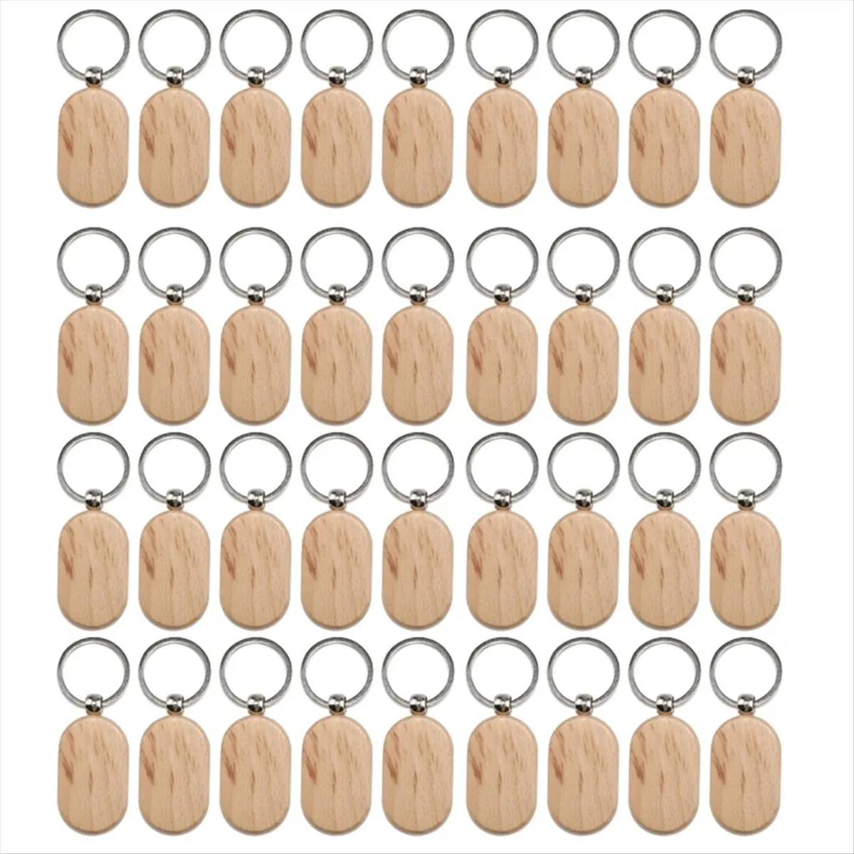【ABFS】50 Pieces Blank Wooden Key Tag Key Engraving Blanks Unfinished Wood Keychain Key Ring Key Tags for DIY Crafts Style 16