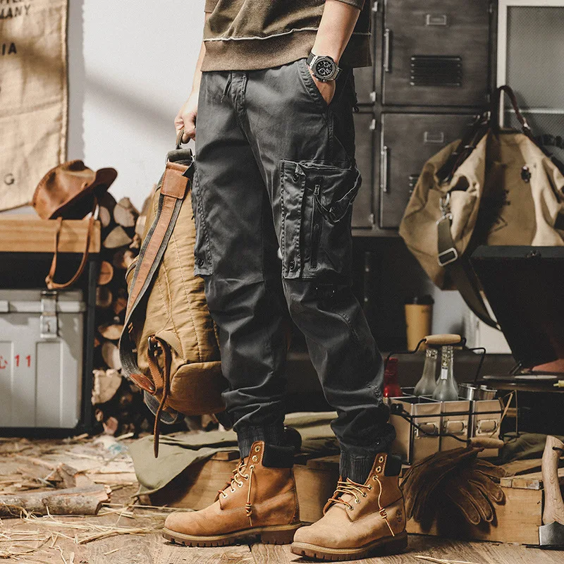 Men's Cargo Pants Outdoor Work Tactical Casual Trousers Autumn American Style Straight Leg Elastic Waist Quality Pants Male