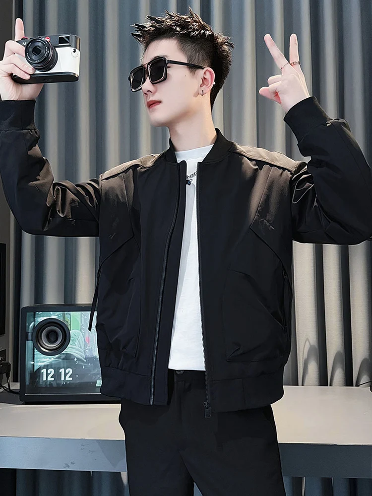 

Повседневное корейское мужское бейсбольное пальто Haome, модное пальто, весна-осень-зима, полиэфирная ткань, застежка-молния, без шляпы