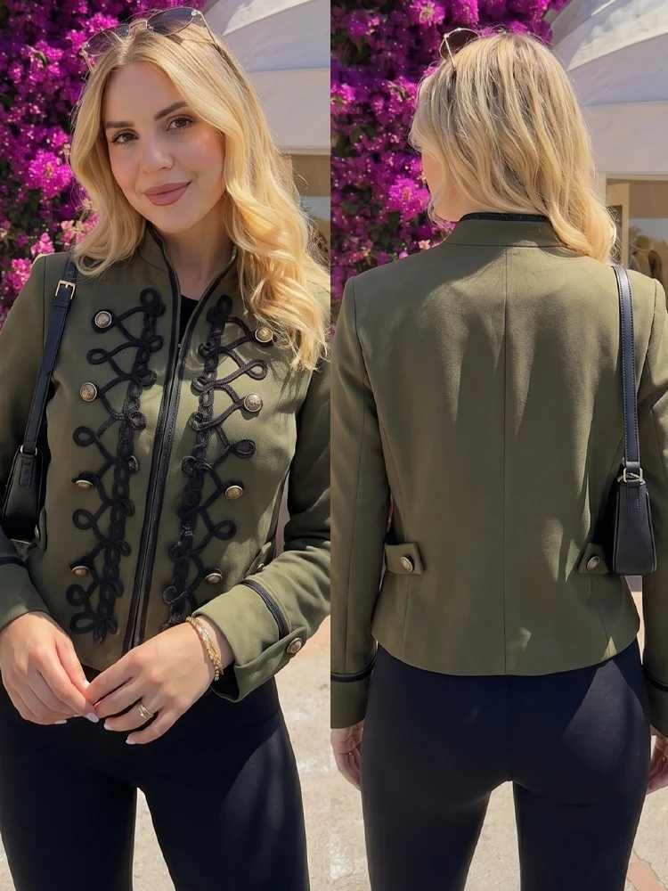 HH Women High Street Chic Jacket Long Sleeve Short Double Breasted Stand Outwear 2026 Spring Autumn Formal Female Commuting Coat