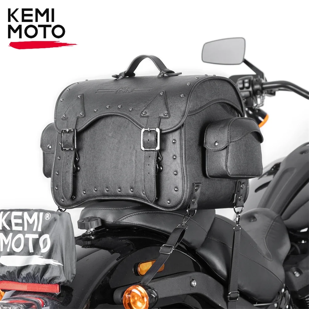 

KEMIMOTO Motorcycle Tail Bag Helmet Bag for Softail Sportster Waterproof Leather Motorcycle Luggage Storage Bag Tail Box Trunk