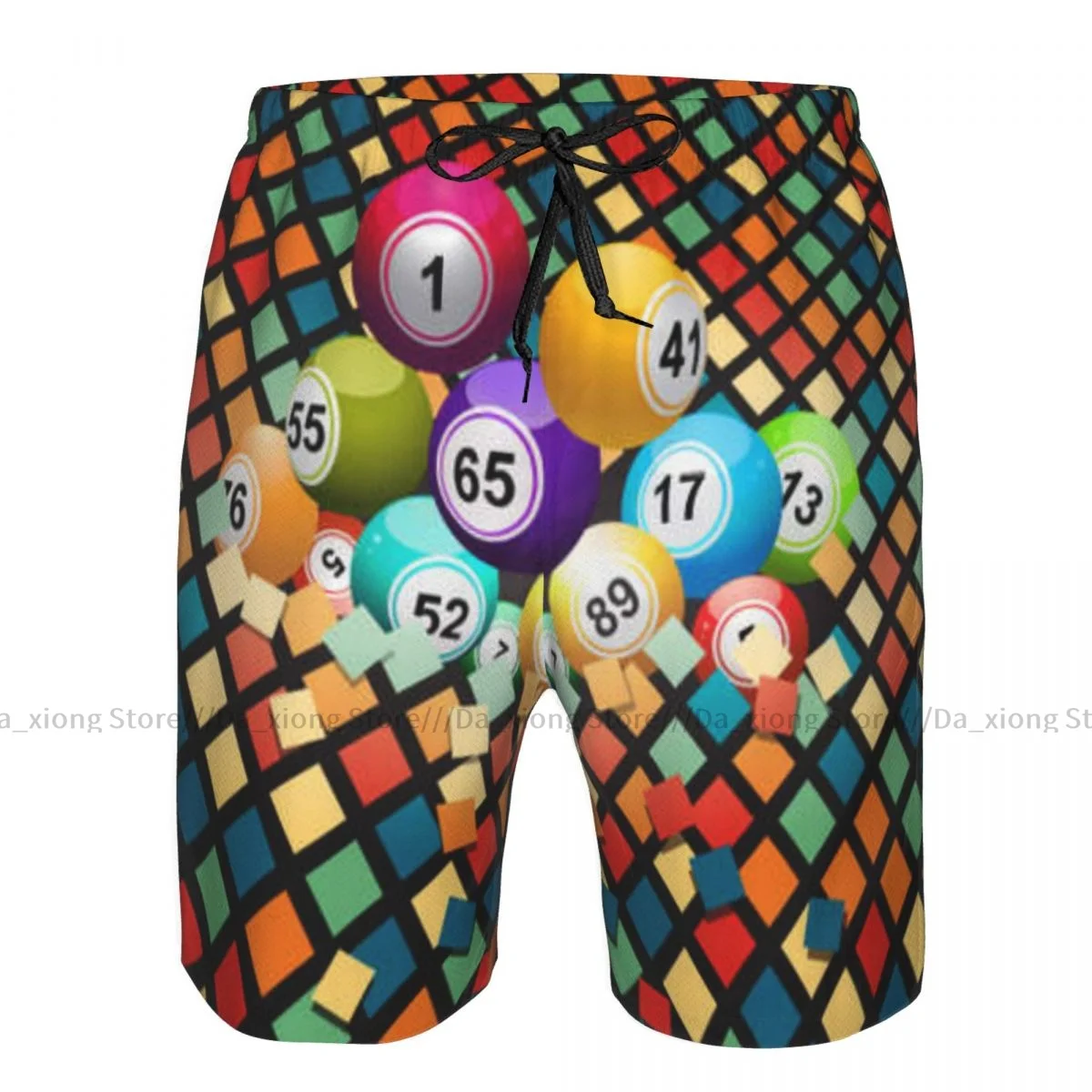 Men Beach Short Quick-drying Swimming Trunk Bingo Balls Breaking Wall Tiles Swimwear Swimsuit Bathing Shorts