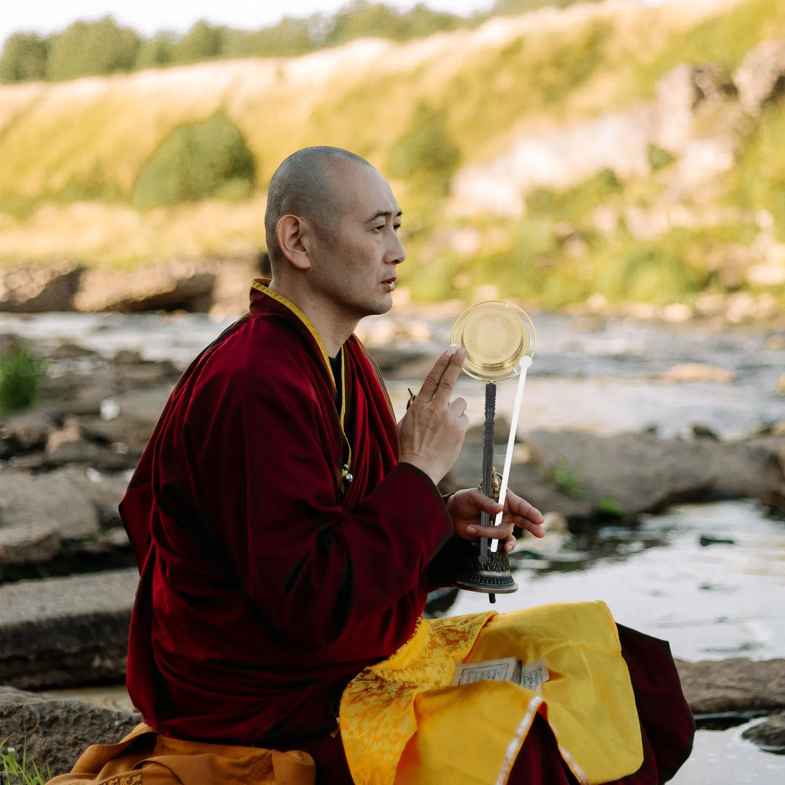 

Wooden Fish Copper Chime Buddhism Musical Instrument Gift Straight Handle Plastic Buddha Yin Qing Man