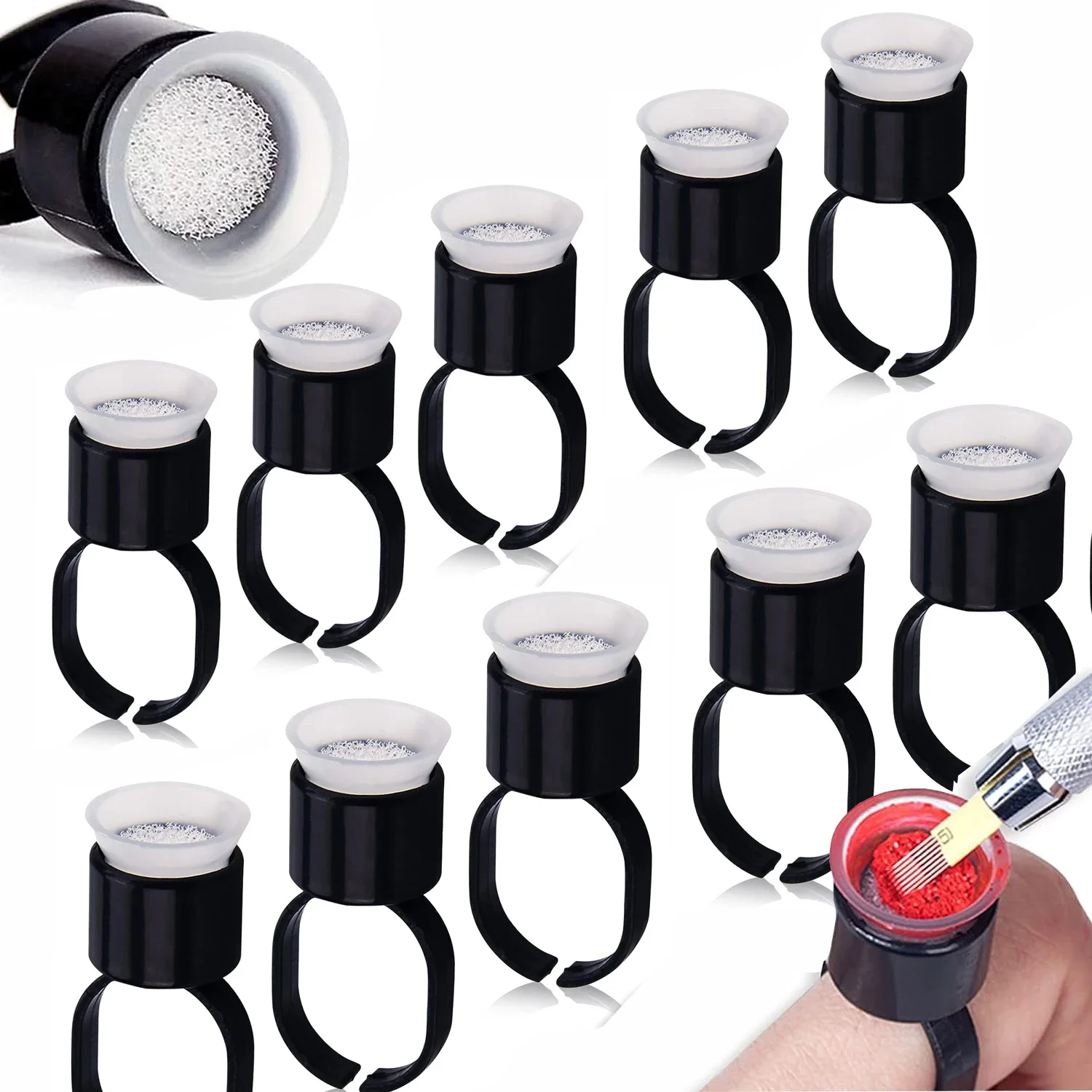 200ps Disposable Tattoo Ink Ring Cups with Sponge Microblading Pigment Cup Tattoo Ink Holder Permanent Makeup Tattoo Accessories