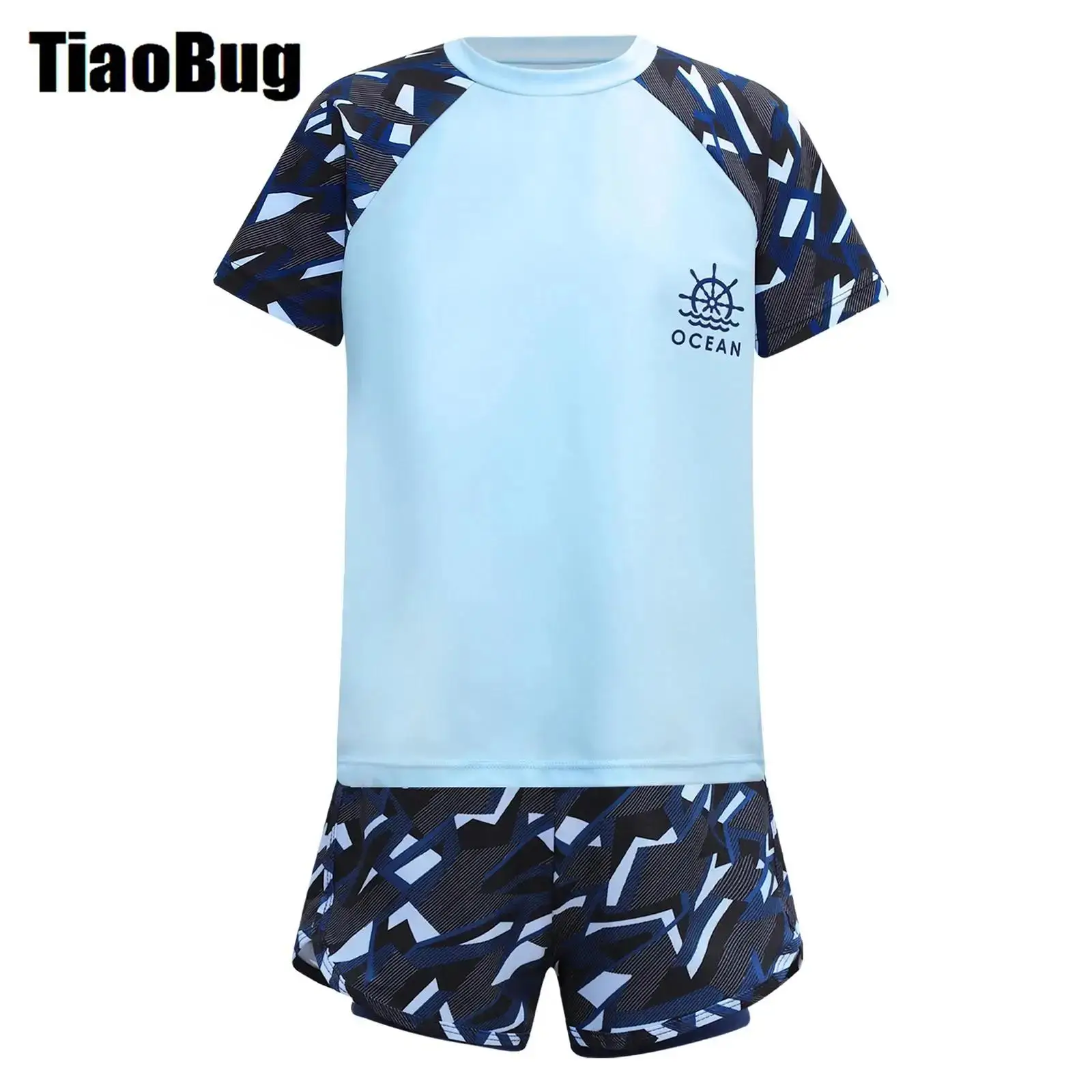 

2Pcs Kids Boys Swimsuit Short Sleeve Tops And Shorts Trunks Swimwear Set Pool Beach Bathing Suits Water Sport Rash Guard Set