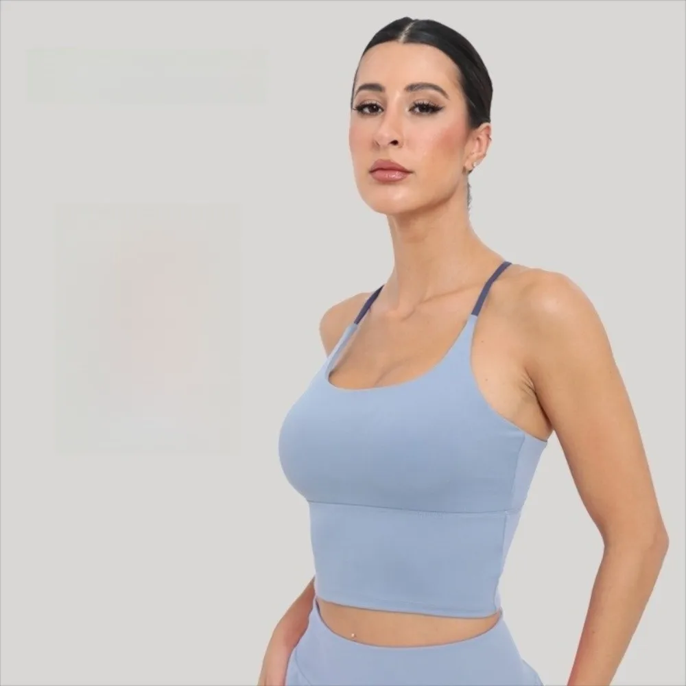 New Solid Color Sports Tank Top Y Shape Cross Back Design Yoga Sports Bras High-elastic Women Vest Workout