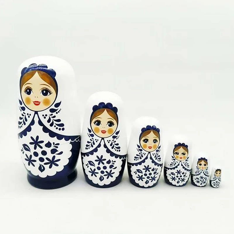 Six-layer Girl Russian Nesting Doll Children's Wooden Toy Craft Gift Birthday Christmas Gift Wooden Handmade Doll